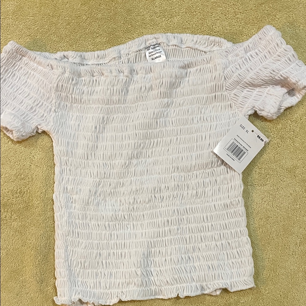 Off-Shoulder White Smocked Top